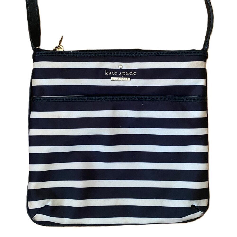 Kate Spade striped black and tan crossbody nylon purse bag - Picture 8 of 16